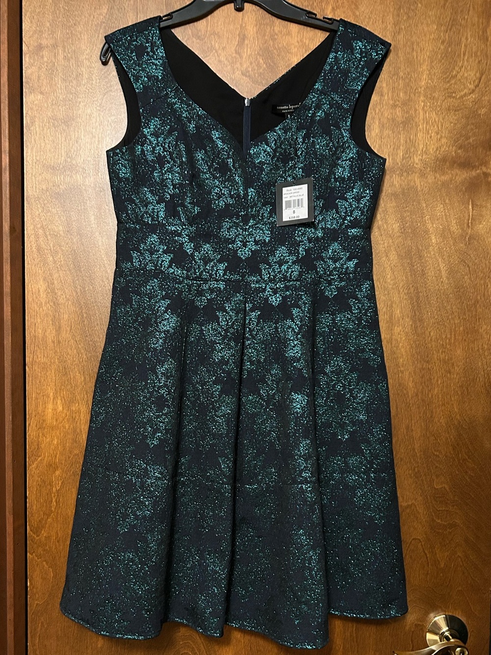 Nanette Lepore Brocade Dress Metallic Blue Teal Sparkle Floral Dress, Size 8 - Picture 3 of 16
